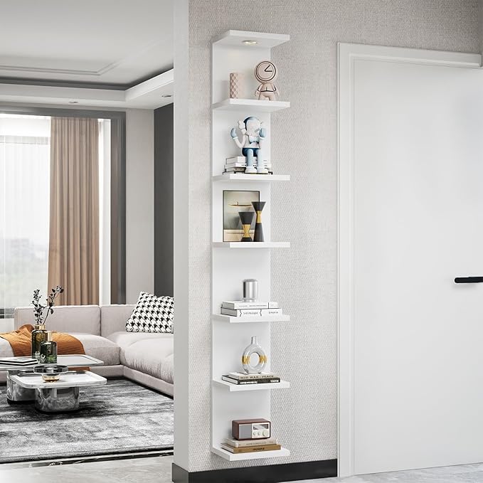 Versatile 7 Tier Shelf Unit 6.4Ft Lack Wall Shelf Unit with LED Floating Wall Shelf Unit Wall Mount Vertical Shelving for Storage Space Saving Organizer for Bedroom Living Room Office Display Decor-HomvellaHome