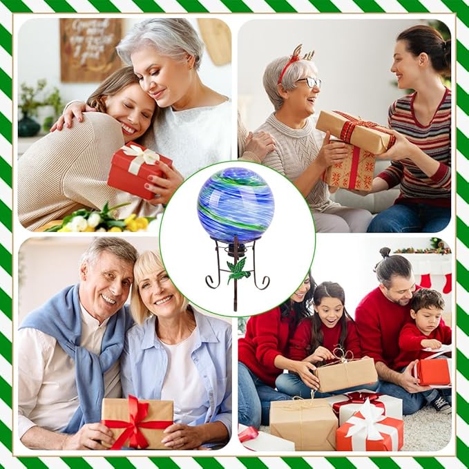 10" Diameter Gazing Ball with 8.5" Hummingbird Metal Stand Outdoor Garden Decor,Glass Globe Sphere Yard Art Decorations Outdoor,Glass Gazing Balls for Garden,Home,Lawn,Patio,Porch(Blue)-HomvellaHome