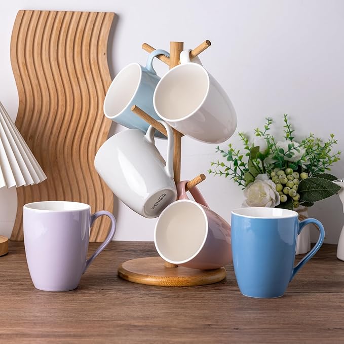 GBHOME 16oz Coffee Mugs Set of 6, Large Ceramic Coffee Mugs for Man, Woman, Dad, Mom, Modern Coffee Mugs Set with handle for Tea/Latte/Cappuccino/Milk/Cocoa. Dishwasher&Microwave Safe,MultiColor-HomvellaHome