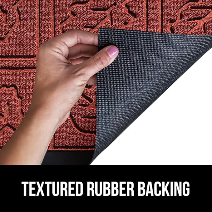 GORILLA GRIP 100% Waterproof All-Season WeatherMax Doormat, US Designed Natural Rubber, Stain and Fade Resistant, Low Profile Indoor Outdoor Door Mats, Easy Clean Patio Mat, 17x29, Burgundy Leaves-HomvellaHome