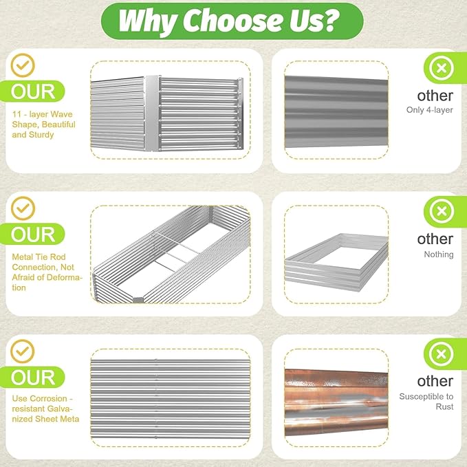 2 Pack 8x4FT Tall Galvanized Raised Garden Bed Outdoor,Metal Garden Bed for Vegetables,Steel Raised Beds for Gardening,Above Ground Garden Box for Flower-Y2G-HomvellaHome