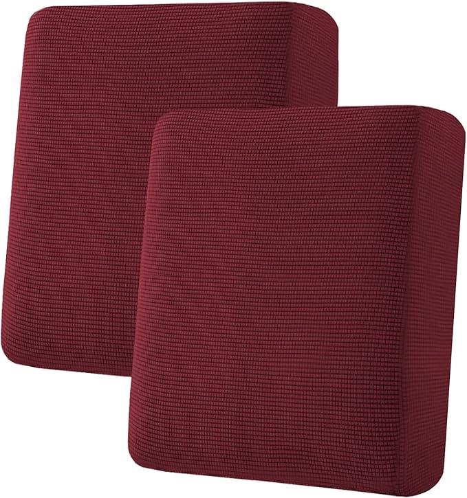 H.VERSAILTEX Super Stretch Individual Seat Cushion Covers Sofa Covers Couch Cushion Covers Slipcover Sets Thick Jacquard Textured Twill Fabric (2 Piece Medium Sofa Cushion Covers, Burgundy Red)-HomvellaHome