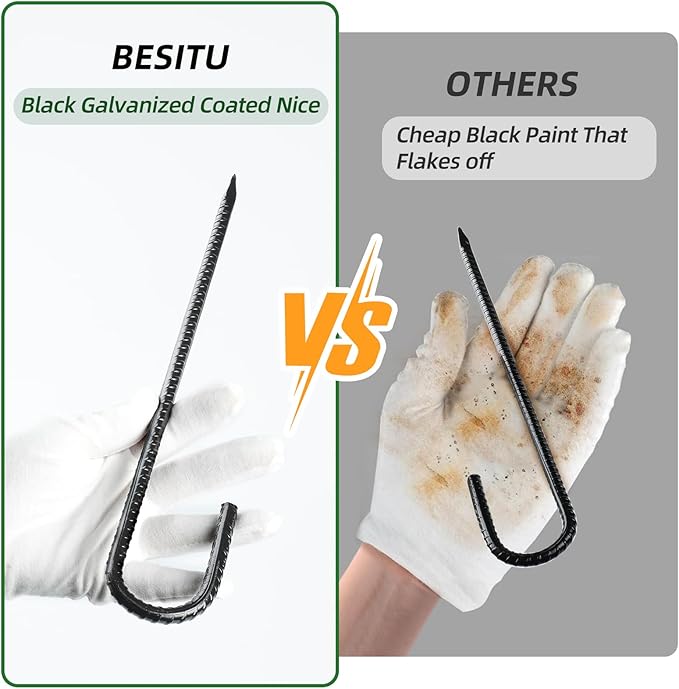 12 Inch Rebar Stakes J Hook Ground Stakes 32-Pack Heavy Duty Galvanized Chain Link Fence Stakes Metal Tent Stakes for Outdoor Lawn Decorations Inflatables Canopy Swing Set-HomvellaHome