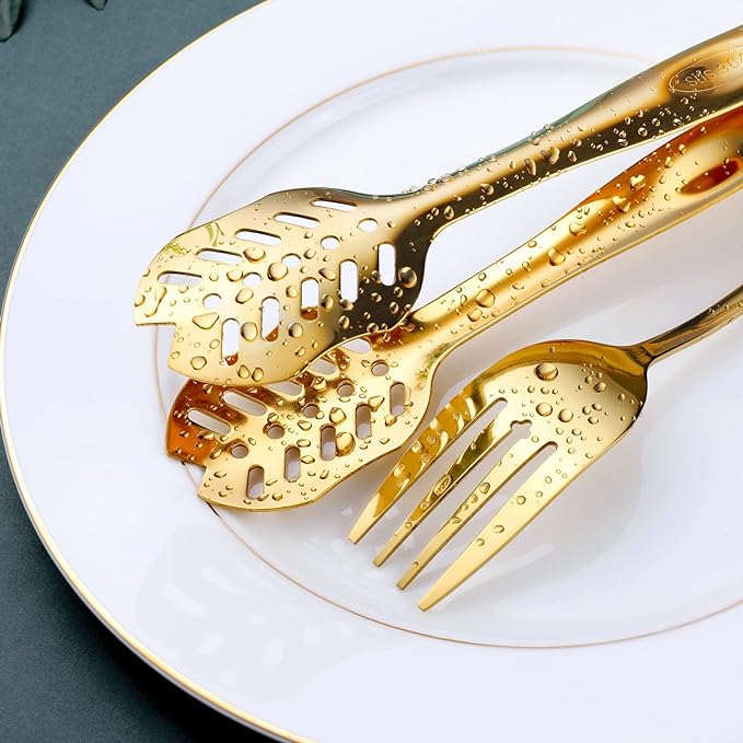 Gold Serving Utensils, OGORI 15-Piece Stainless Steel Gold Serving Utensils Set Include Serving Spoons, Slotted Serving Spoons, Serving Tongs, Serving Forks, Butter Knife, Soup Ladle, Pie Server-HomvellaHome
