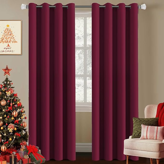H.VERSAILTEX Burgundy Red Blackout Draperies Curtains Thermal Insulated Window Treatment Extra Long Decorative Curtains for Thanksgiving Day & Christmas Decor(Set of 2,52 by 108 - Inch,Burgundy)-HomvellaHome