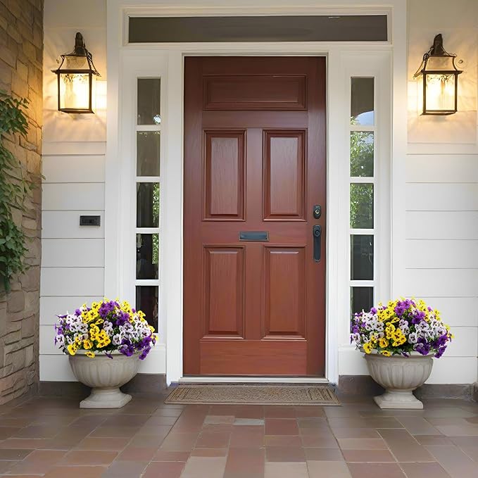 18 Bundles Artificial Fake Pansy Flowers for Outdoor, Faux UV Resistant Silk Pansies Flowers for Outside Planter Front Door Porch Yard Patio Window Box Home Decor (18, Purple, Yellow, White)-HomvellaHome