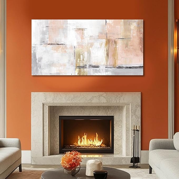 Gold Abstract Wall Art Decor Minimalist Oil Paintings 24"x48" Canvas Wall Art for Living Room Modern Framed Pictures for Wall Home Office for Women Ready to Hang-HomvellaHome