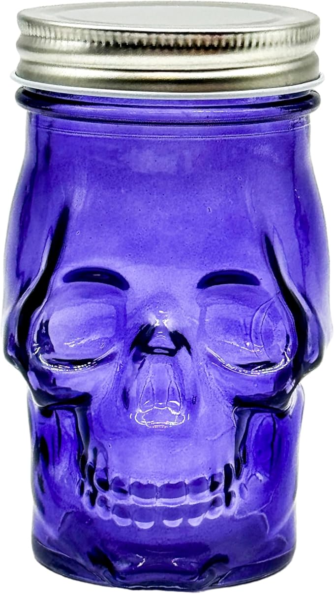 Generic 14 oz Colorful Skull Glass Mason Jar – Mix & Match 7 Vibrant Colors, Large & Durable! (Purple)-HomvellaHome