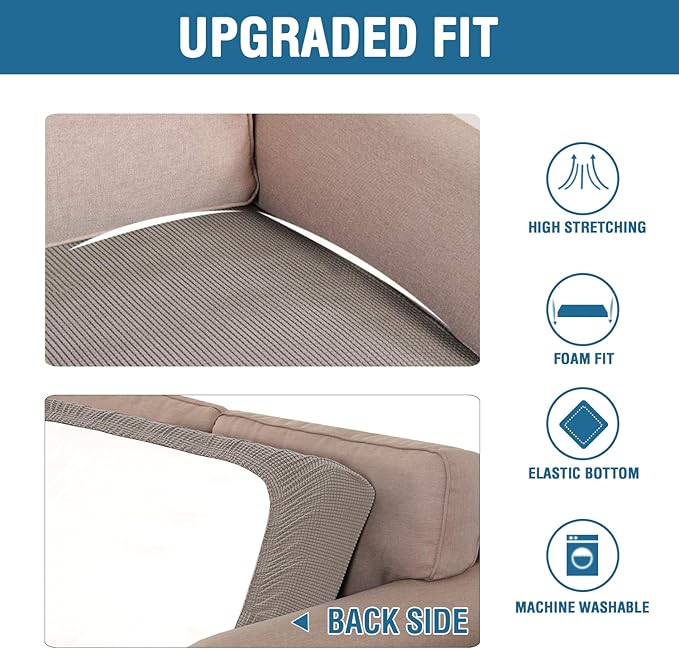 H.VERSAILTEX Super Stretch Individual Seat Cushion Covers Sofa Covers Couch Cushion Covers Slipcover Sets Thick Jacquard Textured Twill Fabric (1 Piece Loveseat Cushion Cover, Taupe)-HomvellaHome