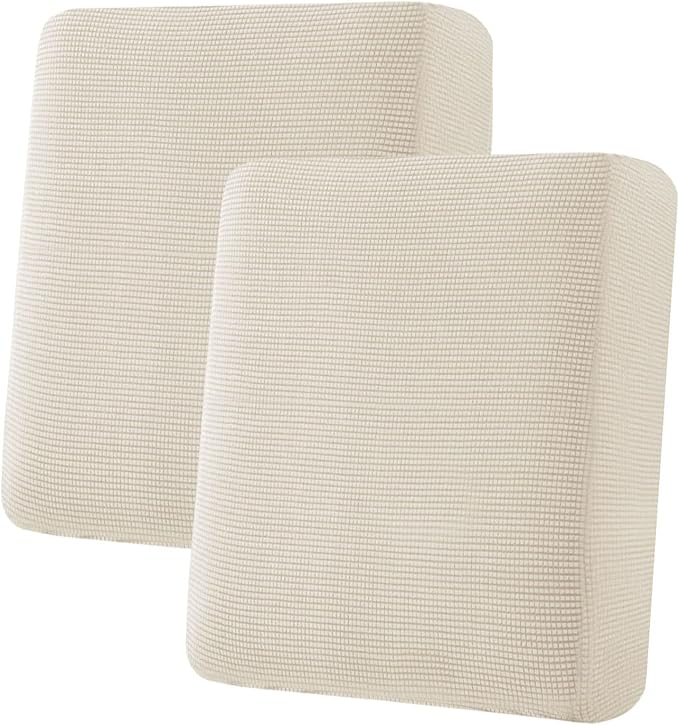H.VERSAILTEX Super Stretch Individual Seat Sofa Covers Couch Slipcover Sets Thick Jacquard Textured Twill Fabric (2 Piece Medium Sofa Cushion Covers, Natural)-HomvellaHome