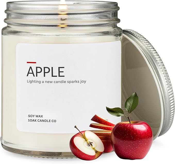 1OAK Soy Wax Scented Candles (Apple) - Soy Candles for Home Scented - Long Burning Premium - Hand-Poured (7oz)-HomvellaHome