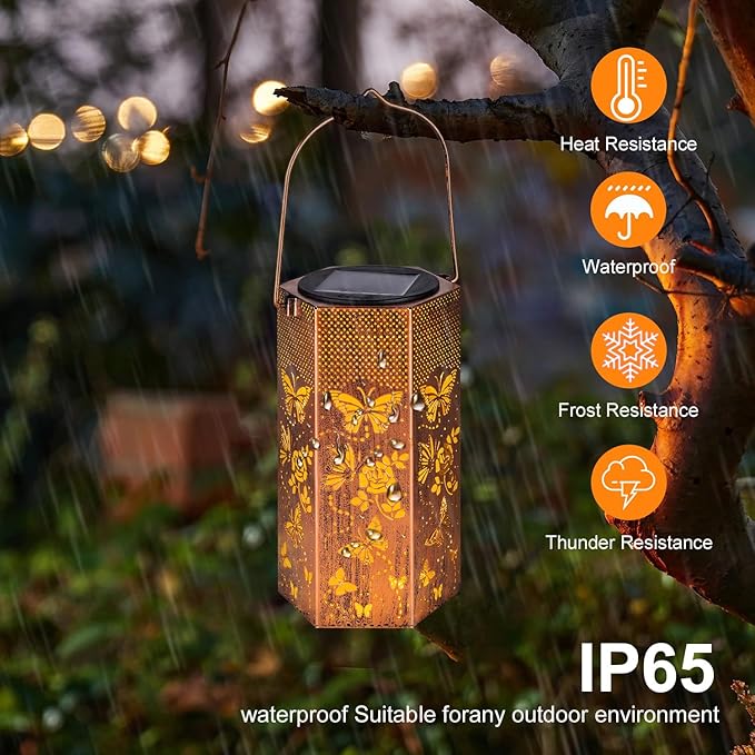 2 Pack Butterfly Solar Lanterns Outdoor Waterproof - Birthday Gifts for Women, Mom, Butterflies Solar Lights Outdoor Hanging Garden Decor for Outside, Patio, Outdoor, Yard, Lawn, Balcony-HomvellaHome