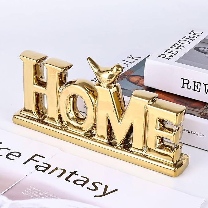 Gold Love Sign Statue - Personalized Home Decor, Bird Sculpture for Living Room, Bedroom, Desktop & Cabinets-HomvellaHome