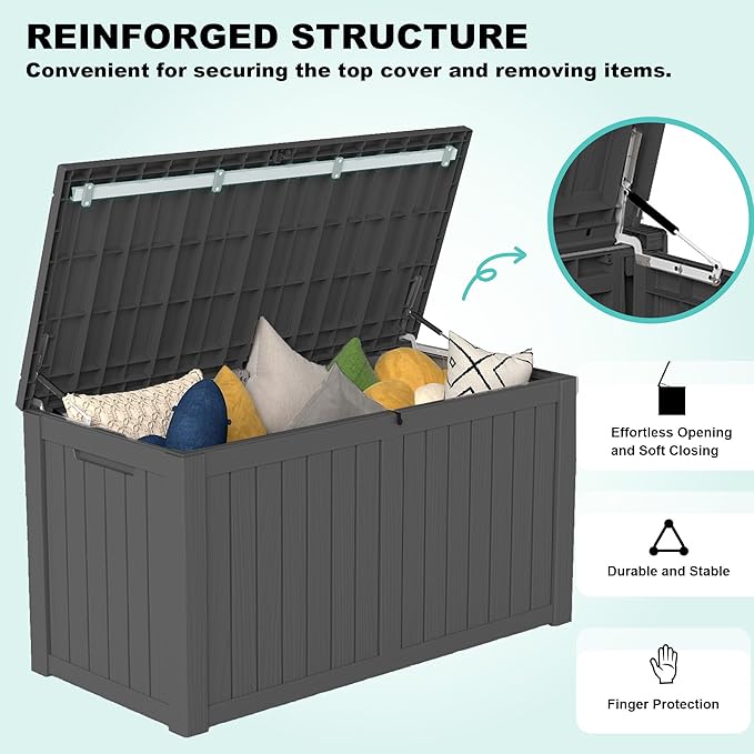 150Gal Outdoor Deck Box Waterproof, Lager Patio Storage Box Indoor and Outdoor Use, Lockable Resin Storage Bin for Patio Furniture Cushions Garden Tools, Package Delivery,UV Resistant-Black-HomvellaHome