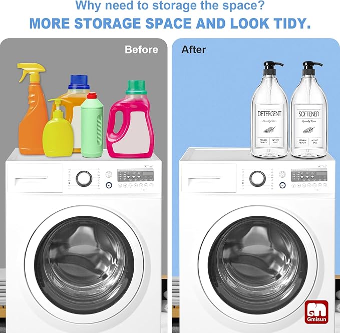 GMISUN Laundry Detergent Dispenser, 2 Pack Liquid Laundry Soap Dispenser, 64oz Storage Container for Farmhouse Laundry Room Decor, Liquid Bottle Organizer for Detergent/Softener/Bleach-HomvellaHome