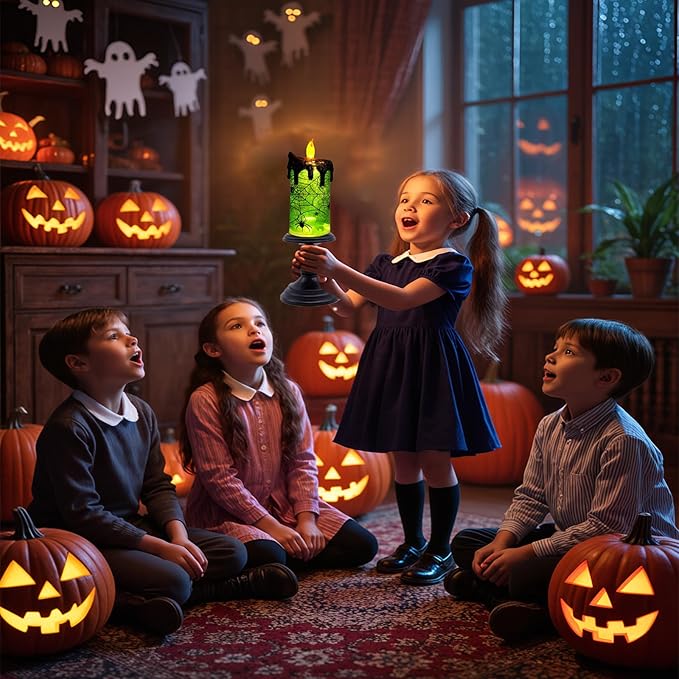 1.Halloween Snow Globe Tornado Flameless Candles Table Centerpiece for Celebration Party,Battery Operated LED Candle with 6 Hours Timer for Home Indoor Halloween Decoration (Spider)-HomvellaHome