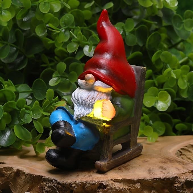 Garden Gnome Statue Solar Light Miniature Outdoor Decor Gnome Figurine for Outdoor Indoor Home Lawn Yard Balcony Porch Patio for Women Mom Grandma 3.54"x2.36"x4.72"-HomvellaHome
