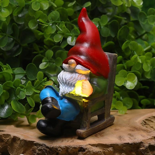 Garden Gnome Statue Solar Light Miniature Outdoor Decor Gnome Figurine for Outdoor Indoor Home Lawn Yard Balcony Porch Patio for Women Mom Grandma 3.54"x2.36"x4.72"-HomvellaHome