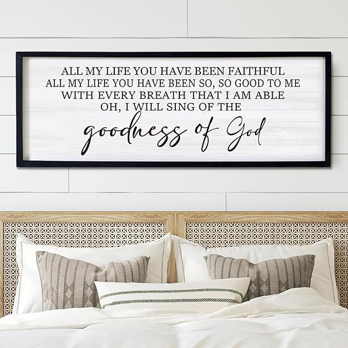 Goodness of God Framed Wall Art, 40''×15'' Positive Religious Black Bible Verse for Christian God Jesus Christ Prayer, Vintage Rustic Long Holy Catholic Scripture Decor-HomvellaHome