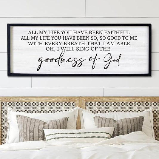Goodness of God Framed Wall Art, 40''×15'' Positive Religious Black Bible Verse for Christian God Jesus Christ Prayer, Vintage Rustic Long Holy Catholic Scripture Decor-HomvellaHome