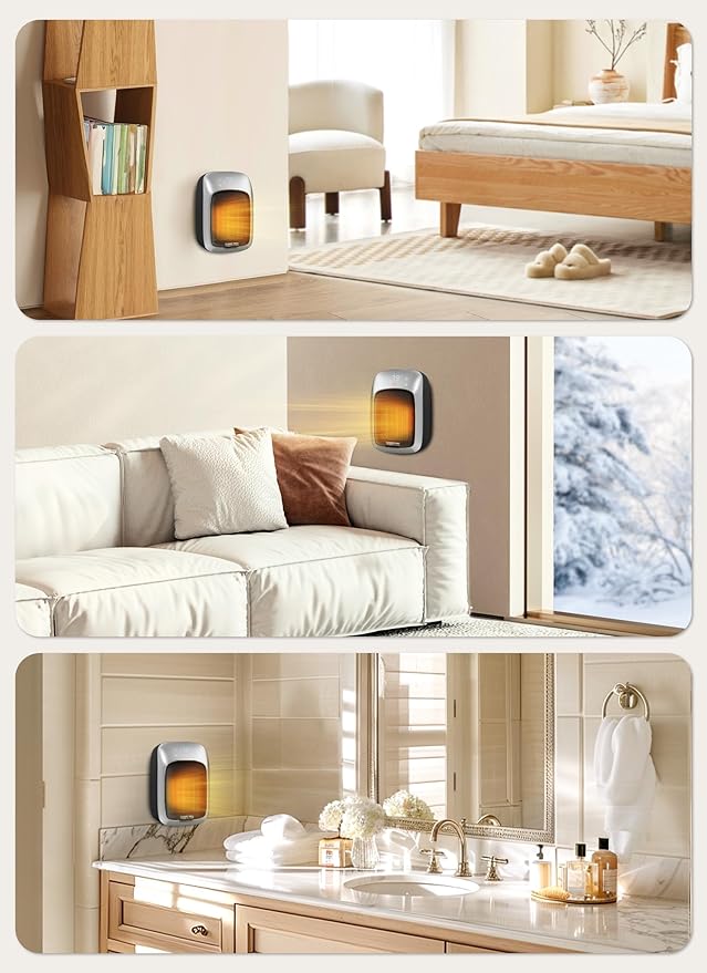 GiveBest 800W Plug-in Wall Space Heater With Remote, Small Outlet Heater With Adjustable Thermostat, 12H Timer, LED Display for RV, Home Office, Bathroom Indoor Use-HomvellaHome