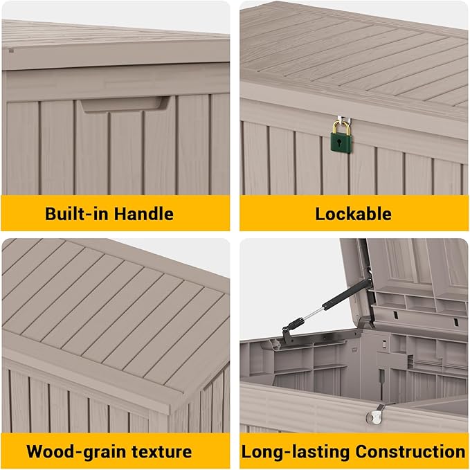 182 Gallon Deck Box Waterproof, UV Resistant Resin Outdoor Storage Box with Hydraulic Rod, Lockable Design and Enhanced Durability for Patio, Garden, and Poolside Use-HomvellaHome