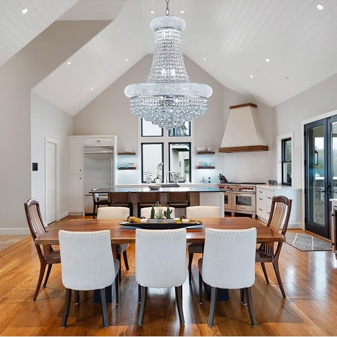 12 - Light Unique Empire Crystal Chandelier for Foyer Entrance Living Room Dining Room Bedroom Entryway Chrome Finish-HomvellaHome
