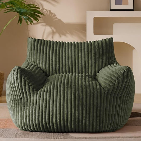 Giant Plush Bean Bag Chair for Adults with Armrests - Oversized Comfy Green Beanbag Lounge Lazy Floor Sofa Accent Chair for Living Room, Bedroom & Dorm, Cozy Fluffy Single Cloud Mini Couch-HomvellaHome