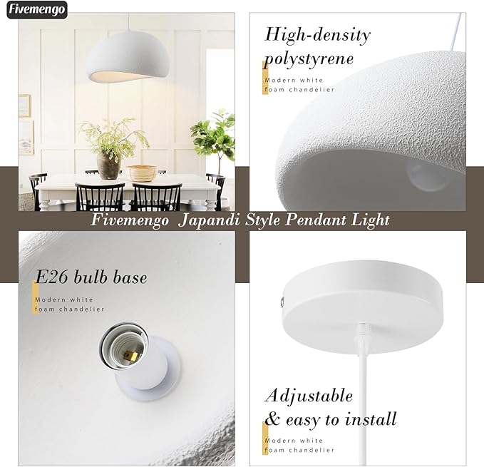15.7in Wabi Sabi Pendant Lights Kitchen Island Lighting Fixture Ceiling Mount White Modern Japanese Lamp Japandi Chandelier for Dining Living Room Hallway Bedroom Restaurant Hanging Lamp-HomvellaHome