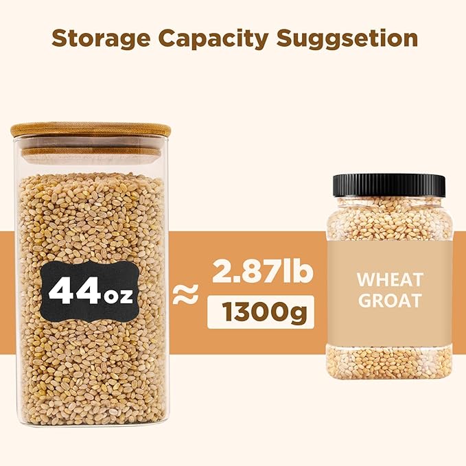 Glass Food Storage Jars Square 44oz, 3 Pack Glass Jars With Bamboo Lids, Kitchen Storage Containers For Spice, Candy, Cookie, Storage For Pantry Organizers-HomvellaHome