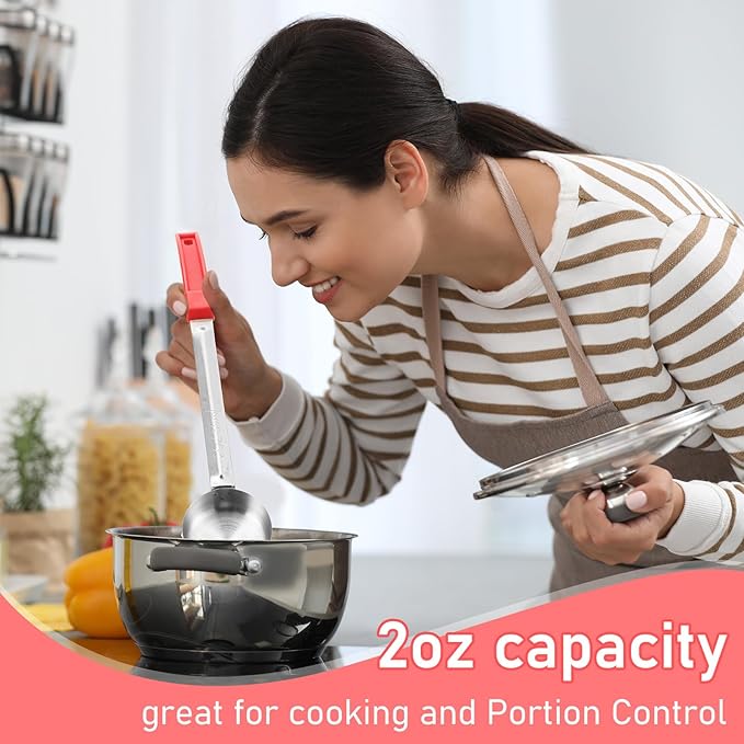 16 Pcs Portion Control Serving Spoons, Restaurant Measuring Serving Ladle Utensils, Portion Control Slotted Scoops for Weight Loss, Solid and Perforated Scoops(Red,2 oz)-HomvellaHome