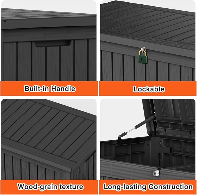 150 Gallon Outdoor Storage Cabinet, Large Outdoor Storage Box for Patio Furniture Covers, Cushion Pillows, Waterproof Deck Box with Lockable Lid for Garden Tools, Pool Accessories, Black-HomvellaHome