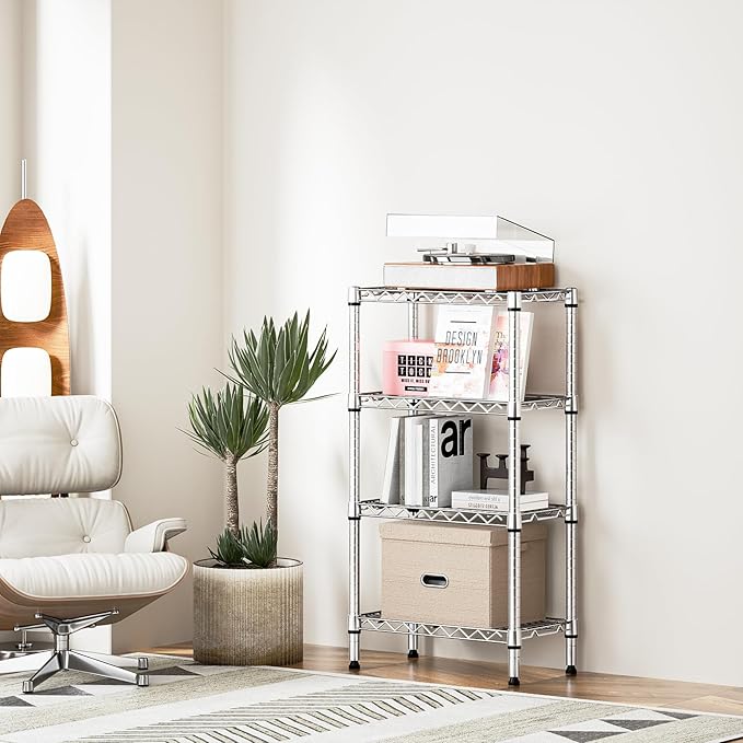 1000 lbs 4 Tier Shelf Metal Storage Shelves Wire Rack Closet Organizers with PP Board for Garage Kitchen Bathroom Laundry Chrome 11.8" D x 21.7" W x 39.5" H-HomvellaHome