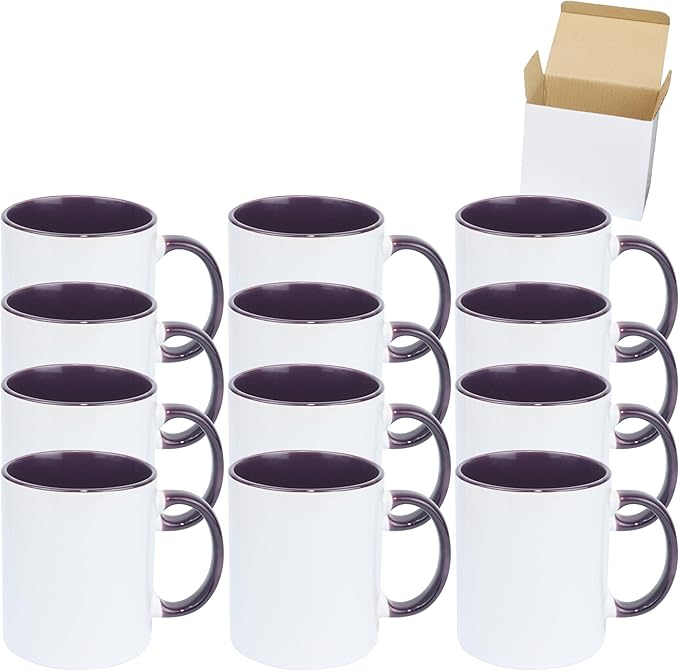 11oz White Ceramic Sublimation Coffee Mug in White Gift Box, Purple, Case of 12-HomvellaHome