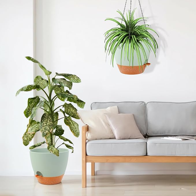 GARDIFE Large Hanging Planter, 12 inch Hanging planters for Indoor. Outdoor Plants, Self Watering Plant Pot, Plant Hanger, Green-HomvellaHome
