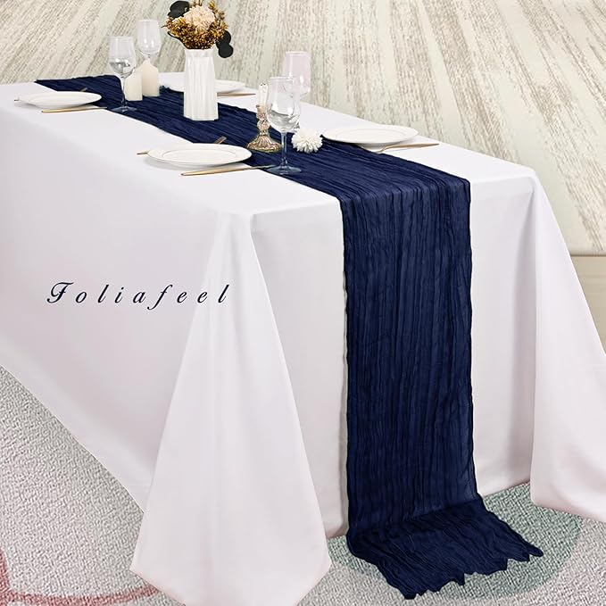12 Pack Navy Blue Cheesecloth Table Runner 10FT Boho Fabric Rustic Cheese Cloth Table Runner for Wedding Bridal Shower Baby Shower Gauze Sheer Birthday Party Table Decorations 20 x 120 Inch Long-HomvellaHome