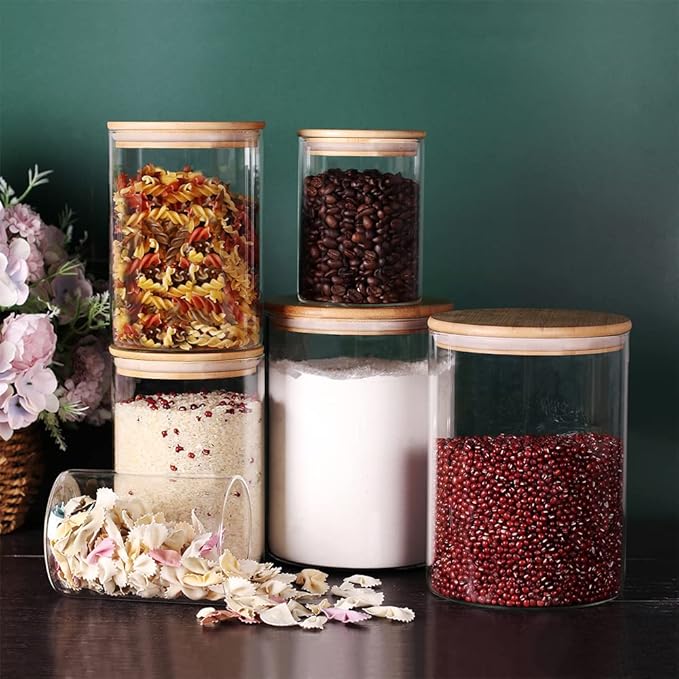 Glass Flour and Sugar Containers, Set of 3 Large Glass Flour Canister with Airtight Lids, Pantry Storage Containers for Suger, Rice, Salt (100 OZ/54 OZ/27 OZ)-HomvellaHome