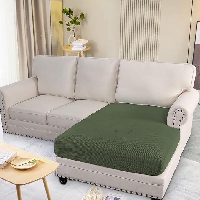 H.VERSAILTEX Super Stretch Individual Chaise Cover Sectional Couch Covers for L Shaped Sofa Both Left/Right Featuring Thick Jacquard Textured Twill Fabric (1 Piece Chaise Cover, Bronze Green)-HomvellaHome
