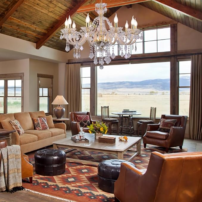 10-Light Crystal Chandelier Clear K9 Crystal Luxury Ceiling Light Fixture Flush Mount Pendant Lighting for Living Room Dining Room Bedroom Kitchen Hallway Entryway-HomvellaHome