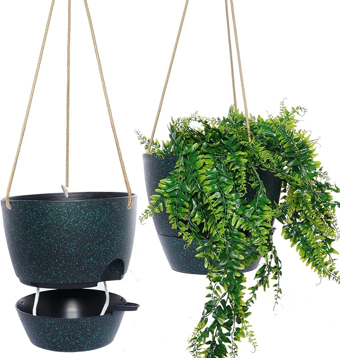 10 Inch Self Watering Hanging Pots, 2 Pack Hanging Planters with 40oZ Deep Reservior for Indoor Outdoor Plants Flowers, Black Speckles-HomvellaHome