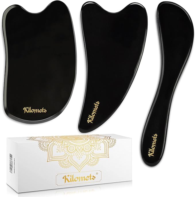 Gua Sha Scraping Massage Tool, Lymphatic Drainage Massager - Ultra Smooth Edge for Physical Therapy Tools - Reduce Muscle Pain, Massage Tendon, Myofascial Releaser Face Eye Body(Black)-HomvellaHome