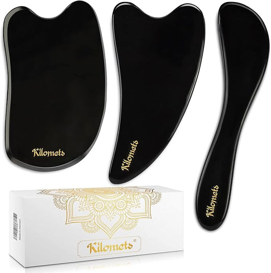 Gua Sha Scraping Massage Tool, Lymphatic Drainage Massager - Ultra Smooth Edge for Physical Therapy Tools - Reduce Muscle Pain, Massage Tendon, Myofascial Releaser Face Eye Body(Black)-HomvellaHome