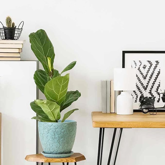 10 inch Plant Pots Ceramic Planter with Drainage Holes and Saucer for Multiple Plants, Indoor-Outdoor Garden Pots for Succulent, Orchid, and Flower-HomvellaHome