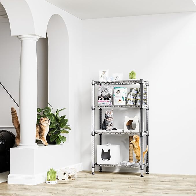 1000 lbs 4 Tier Shelf Metal Storage Shelves Wire Rack Closet Organizers for Garage Kitchen Bathroom Laundry Chrome 11.8" D x 25.6" W x 45.5" H-HomvellaHome