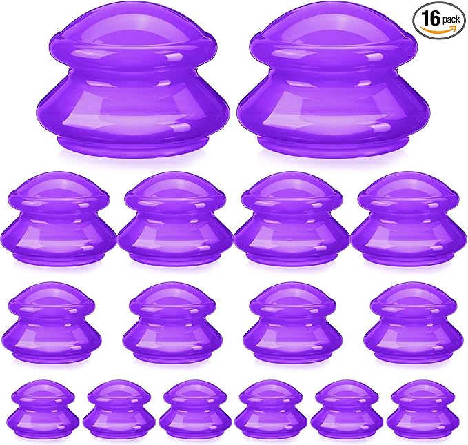 Geiserailie 16 Pcs 4 Sizes Cupping Therapy Set Silicone Cupping Massage Cups Professional Chinese Therapy Cup Vacuum for Body Muscle Nerve(Purple)-HomvellaHome