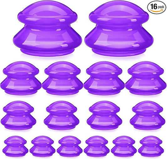 Geiserailie 16 Pcs 4 Sizes Cupping Therapy Set Silicone Cupping Massage Cups Professional Chinese Therapy Cup Vacuum for Body Muscle Nerve(Purple)-HomvellaHome