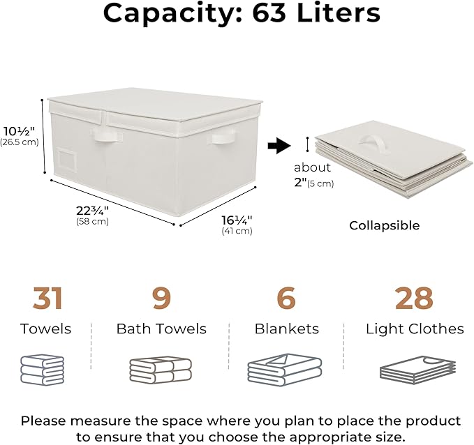 GRANNY SAYS Fabric Storage Bin with Lid, Decorative Storage Boxes, Basket for Shelves, Closet Storage Bins, Large Storage Bins for Clothing, Jumbo, Ivory, 2-Pack-HomvellaHome