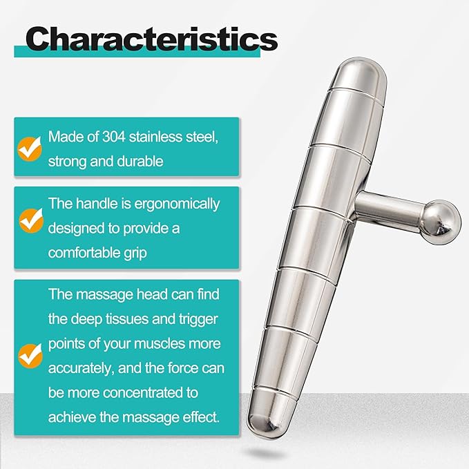 2 in 1 Trigger Points Massage Tool Stainless Steel T-Bar Deep Tissue Massage Tool for Pain Relief Full-Body Fascial Relaxation – Ideal for Shoulders, Neck, Legs, and Arms – Perfect for Sports Therapy-HomvellaHome