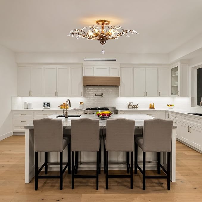 Ganeed Vintage Crystal Chandelier, Modern Bronze Branches Ceiling Light Fixture with 5-Light Heads for Farmhouse Living Room Dinning Room Kitchen Over Table Hallway-HomvellaHome