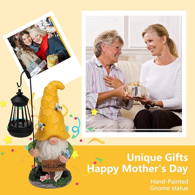 Gnome Garden Decor Statue Mom Dad Gifts Garden Accessories Garden Gnomes Outdoor Lights Solar Resin Gnomes Home Decorations for Patio,Yard,Lawn Ornament-HomvellaHome